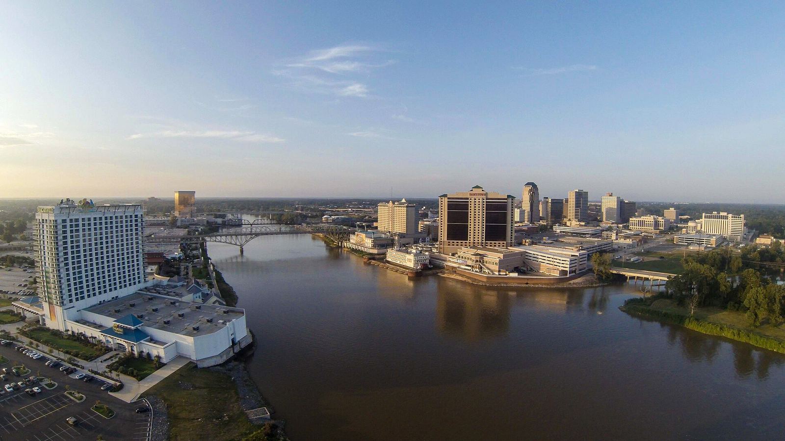 Shreveport and Bossier City skyline over the Red River